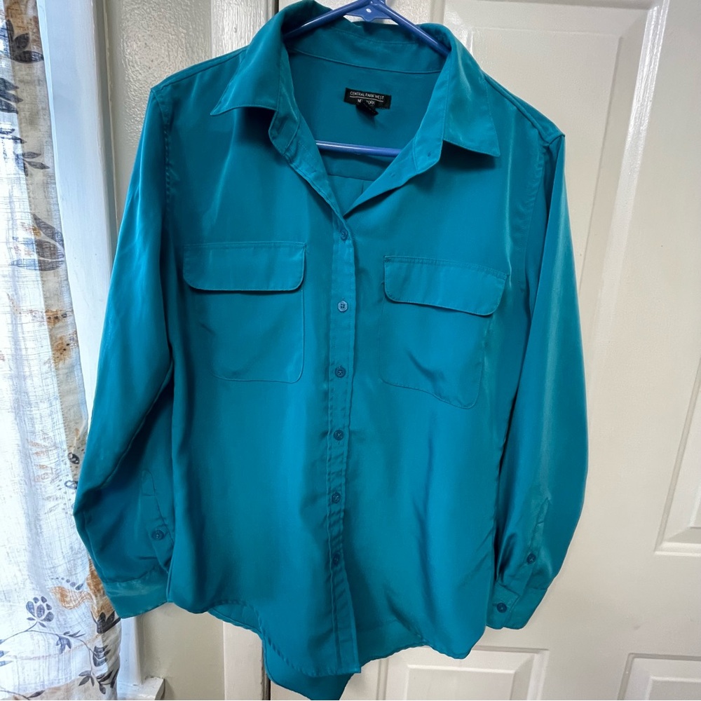 Teal Button-Up Women's Top